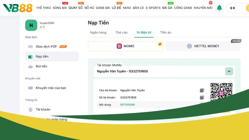 Nạp tiền vào VB88 bằng ví điện tử được nhiều game thủ chọn