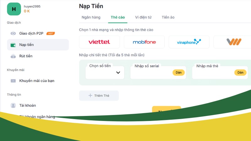Nạp vốn vào nền tảng bằng thẻ cào là lựa chọn lý tưởng